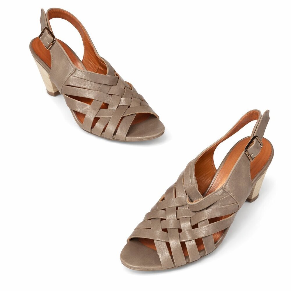 LANVIN Strappy Leather Brown Wooden Heels Sandals